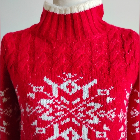 Talbots Wool Blend Snowflake Sweater Red White Winter Holiday Classic Size MP - Picture 1 of 14